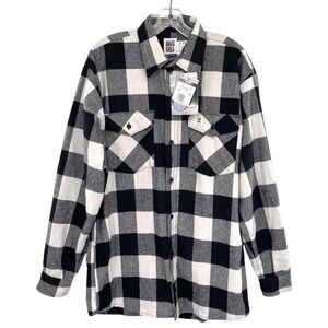 Big Bill Flannel Brawny Plaid Button Down Work Shirt Shacket Black and White